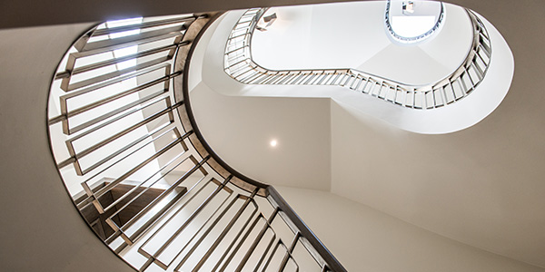 Main helical staircase to 54 Bedford Gardens, Notting Hill, London, UK - Client and main contractor, Bancroft Heath: Architect, Nash Baker Architects: Interior Designer, Desalles Flint: - Architectural metalworks, John Desmond Ltd.