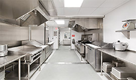 Commercial kitchen in stainless steel with antimicrobial finish