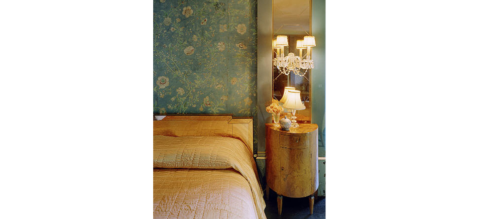 Elsie de Wolfe designed the Art Deco bedroom suite of furniture for this room in the house of Countess Dorothy di Frasso.
