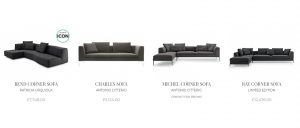 Including prices with the product image is again a retail presentation. Contract furniture is not presented with a price. These sofas, presented with their prices, are typical of a retail format which is likely to repel a professional specifier.